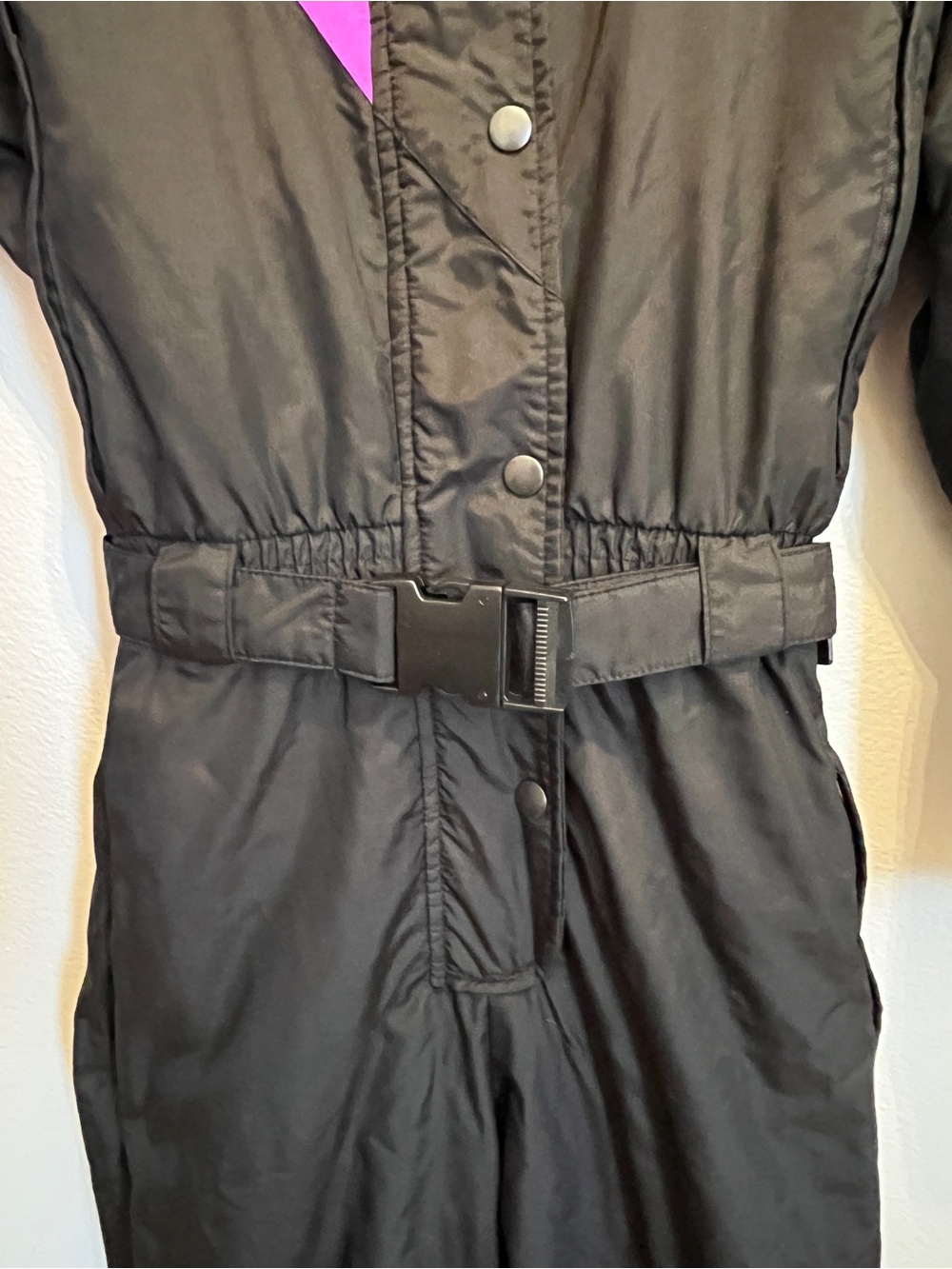 Vintage 80s 90s Black Ski Jumpsuit with Teal & Purple Colorblock White Fir 12 - Picture 5 of 9
